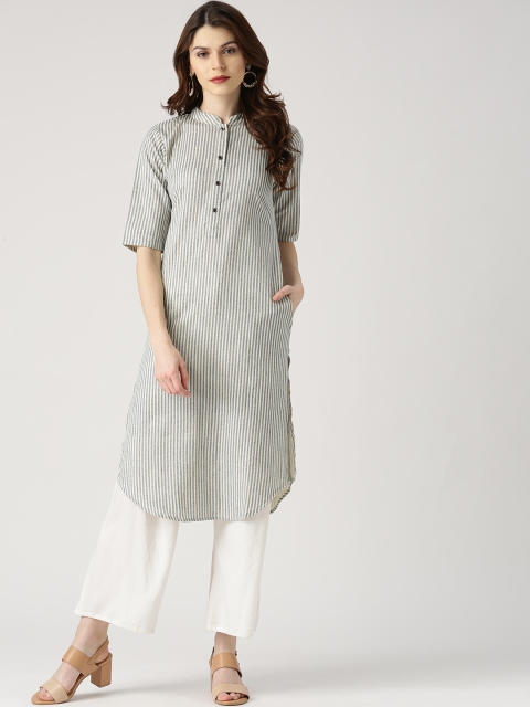 

Libas Women Off-White & Navy Striped Straight Kurta