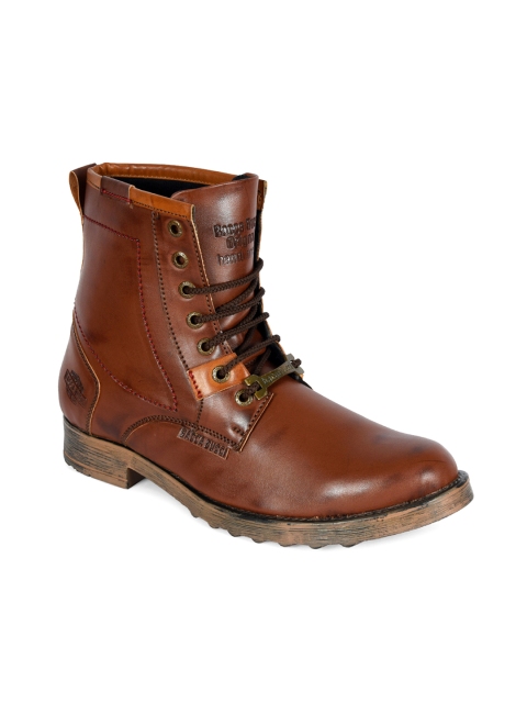 

bacca bucci Men Brown Solid Synthetic Leather High-Top Flat Boots