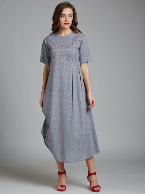 

Desi Fusion Women Grey Self Design Maxi Dress