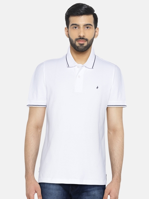 

John Players Men White Solid Polo Collar T-shirt