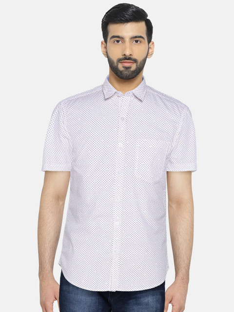 

John Players Men White Trim Fit Dot Print Casual Shirt