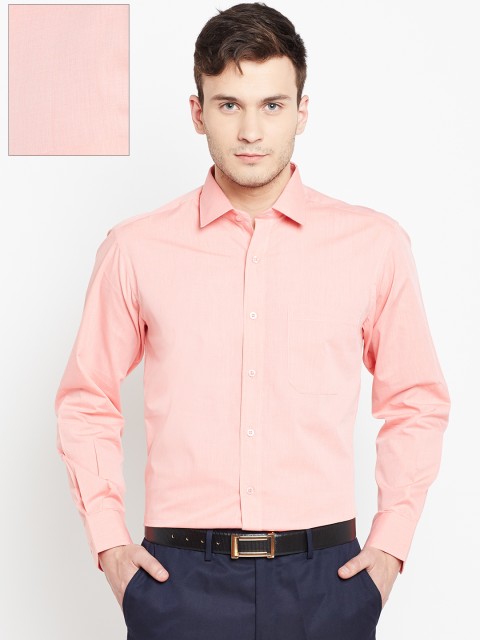

John Players Men Peach-Coloured Solid Formal Shirt
