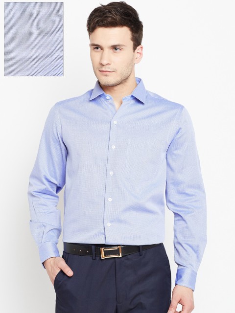 

John Players Men Blue Slim Fit Self-Design Formal Shirt