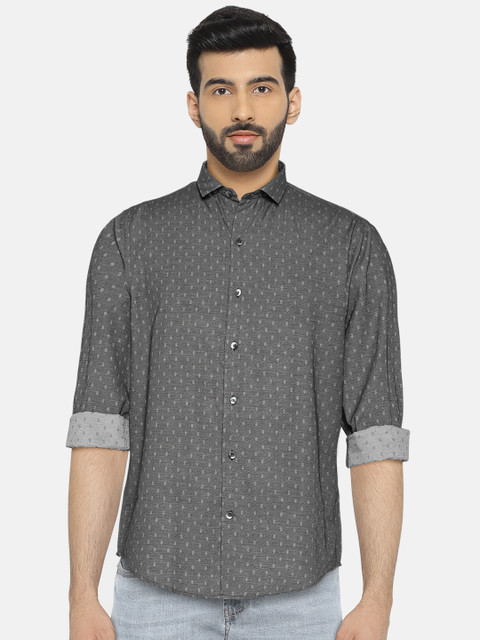 

John Players Men Charcoal Grey Slim Fit Self-Design Formal Shirt