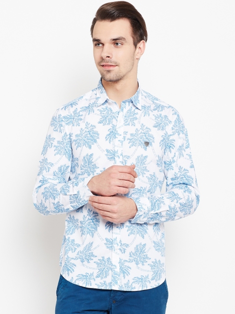 

John Players Men White & Blue Trim Fit Printed Casual Shirt