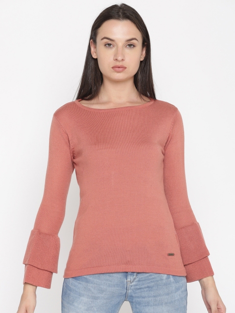 

Roadster Women Coral Pink Solid Pullover