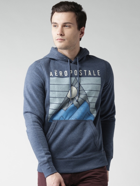 

Aeropostale Men Navy Blue Printed Hooded Sweatshirt