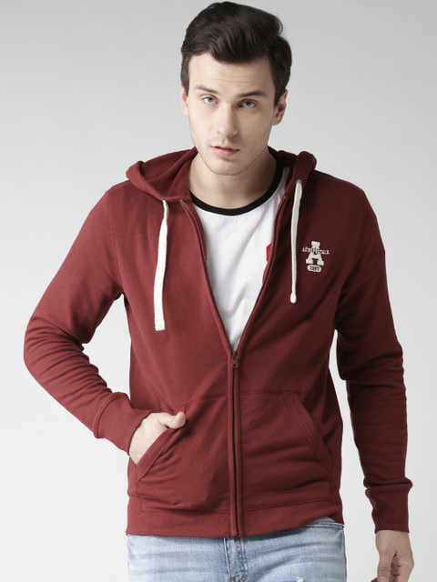

Aeropostale Men Maroon Solid Hooded Sweatshirt