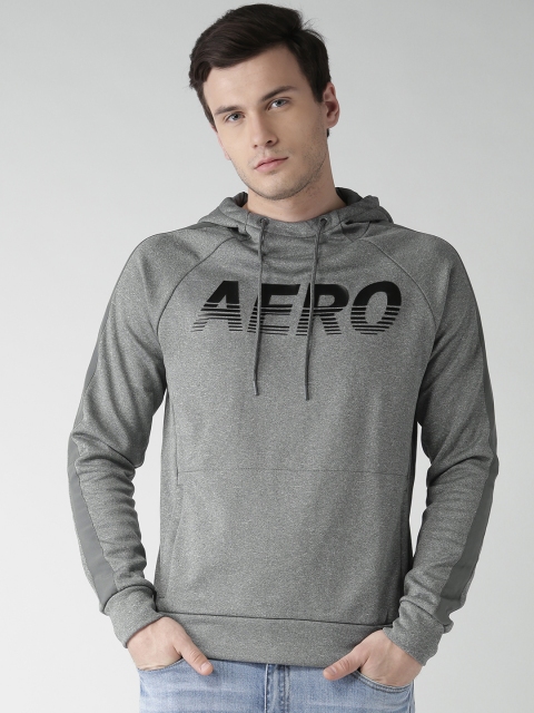 

Aeropostale Men Grey Melange Printed Detail Hooded Sweatshirt