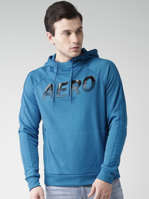 

Aeropostale Men Blue Solid Hooded Sweatshirt