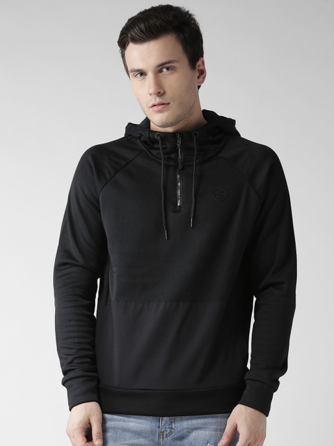 

Aeropostale Men Black Solid Hooded Sweatshirt
