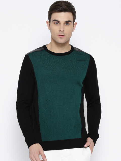 

Flying Machine Men Green & Black Colourblocked Sweater