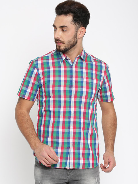 

Flying Machine Men Green & Red Checked Regular Fit Casual Shirt