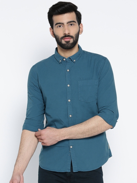 

Flying Machine Men Teal Blue Solid Casual Shirt