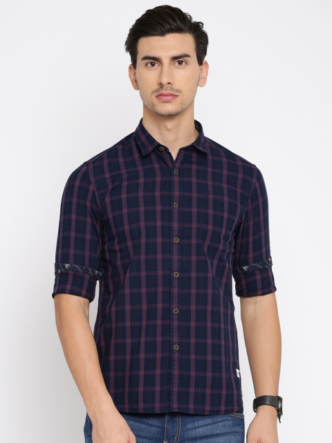

Flying Machine Men Blue & Purple Regular Fit Checked Casual Shirt