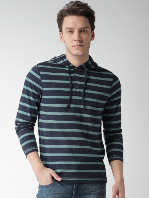 

Aeropostale Men Navy Striped Hooded T-shirt, Navy blue