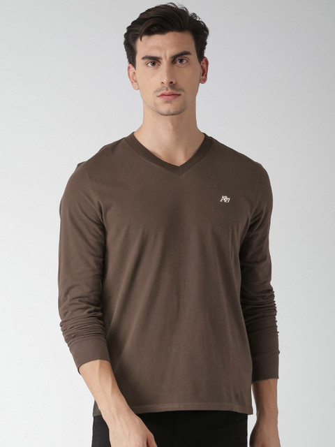 

Aeropostale Men Coffee Brown Solid V-Neck T-Shirt