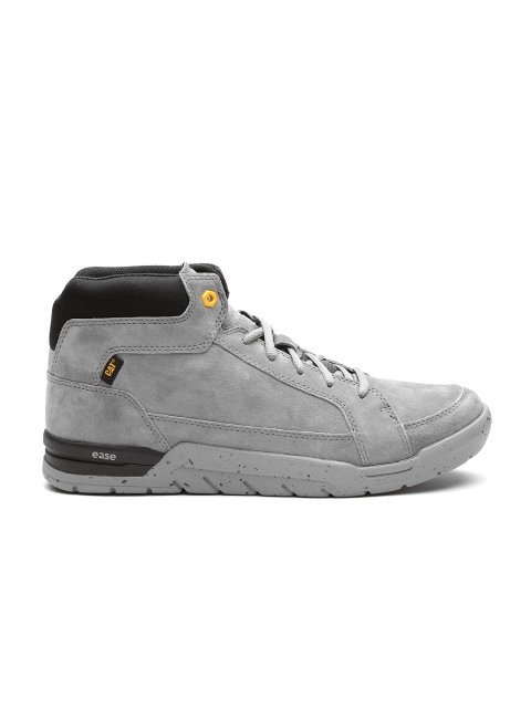 

CAT Men Grey Solid Suede Mid-Top Sneakers
