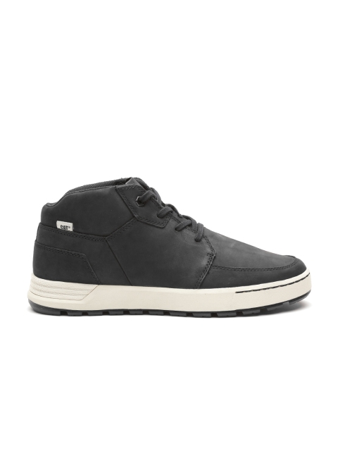 

CAT Men Black Solid Leather Mid-Top Sneakers