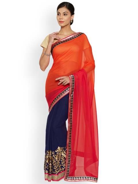 

Florence Red & Pink Pure Chiffon Embroidered Saree