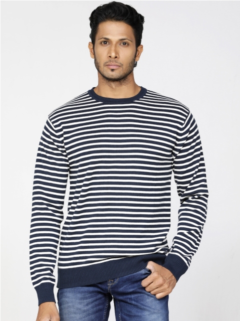 

Indian Terrain Men Navy Blue & White Striped Pullover