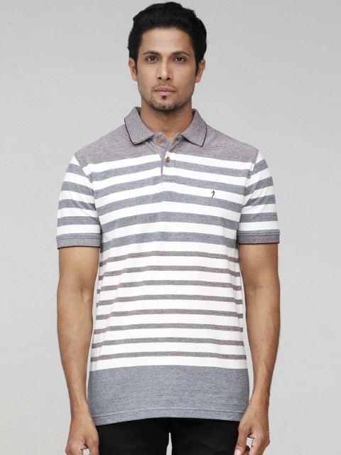 

Indian Terrain Men White Striped Polo Collar T-shirt