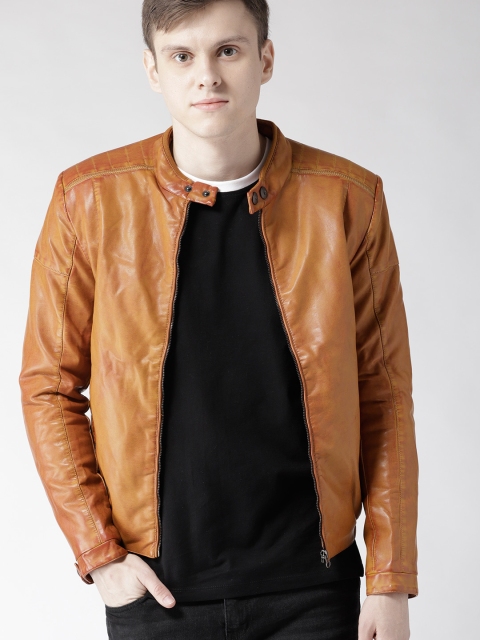 

Fort Collins Men Tan Brown Solid Biker Jacket