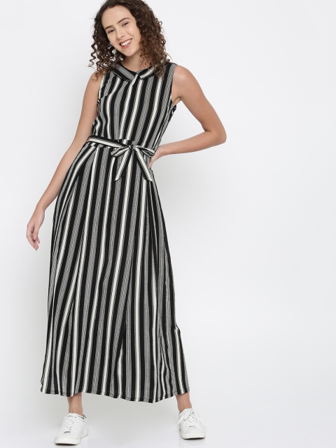 

DressBerry Women Black & Off-White Striped Maxi Dress