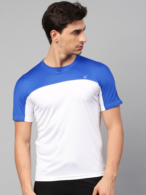 

HRX by Hrithik Roshan Men White & Blue Rapid Dry Round Neck T-shirt