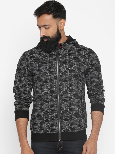 

Octave Men Black Printed Hooded Sweatshirt