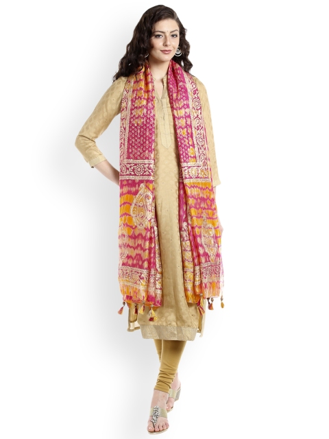 

Dupatta Bazaar Pink & Orange Printed Dupatta
