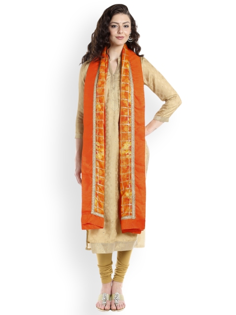 

Dupatta Bazaar Orange & Gold-Toned Printed Dupatta