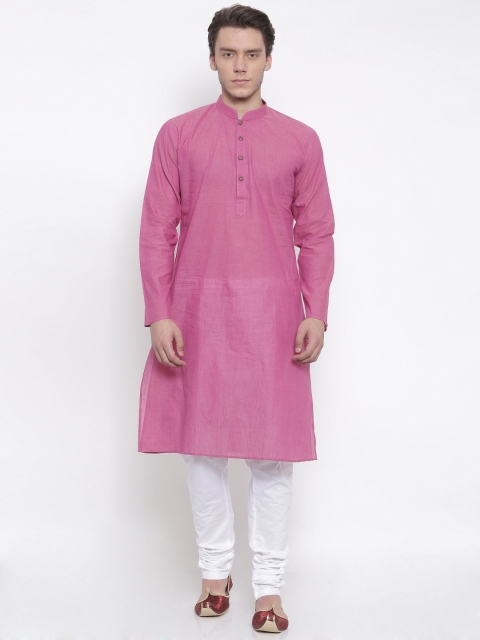 

TOZZI Men Pink & White Solid Kurta with Churidar