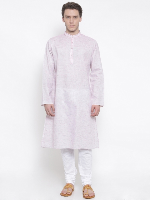 

TOZZI Men Pink & White Self Design Kurta with Churidar