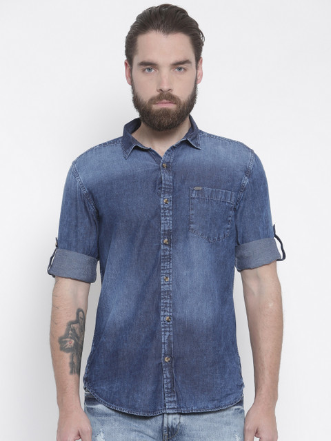 

LOCOMOTIVE Men Blue Slim Fit Faded Casual Shirt