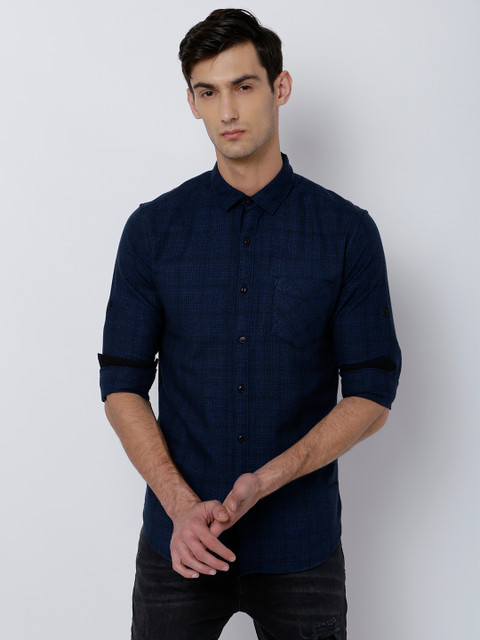 

LOCOMOTIVE Men Blue Slim Fit Checked Casual Shirt