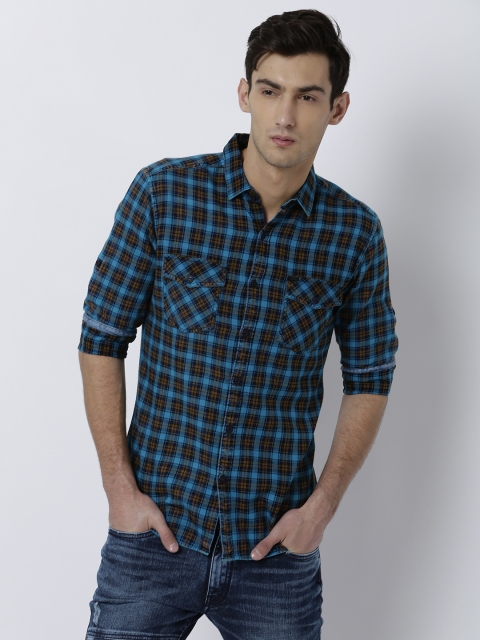 

LOCOMOTIVE Men Blue Slim Fit Checked Casual Shirt