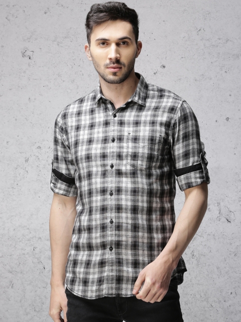 

Ecko Unltd Men Grey & Black Slim Fit Checked Casual Shirt