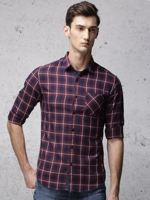 

Ecko Unltd Men Navy Blue & Red Slim Fit Checked Casual Shirt