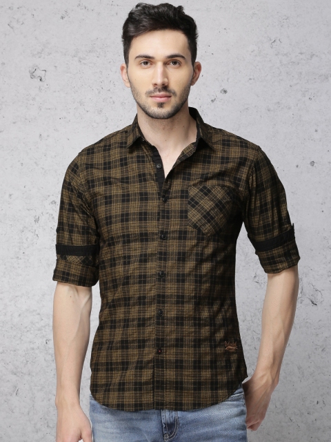 

Ecko Unltd Men Black & Mustard Yellow Slim Fit Checked Casual Shirt