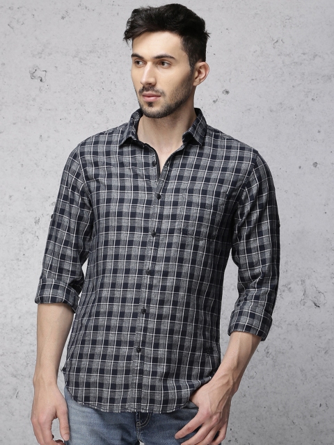 

Ecko Unltd Men Navy & Grey Slim Fit Checked Casual Shirt, Navy blue