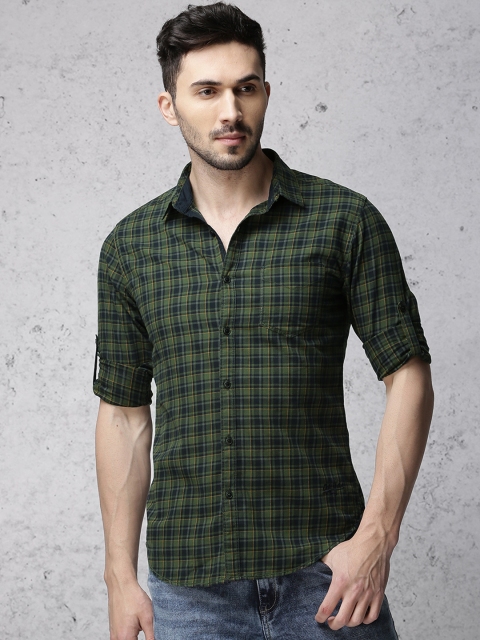 

Ecko Unltd Men Olive Green & Black Slim Fit Checked Casual Shirt