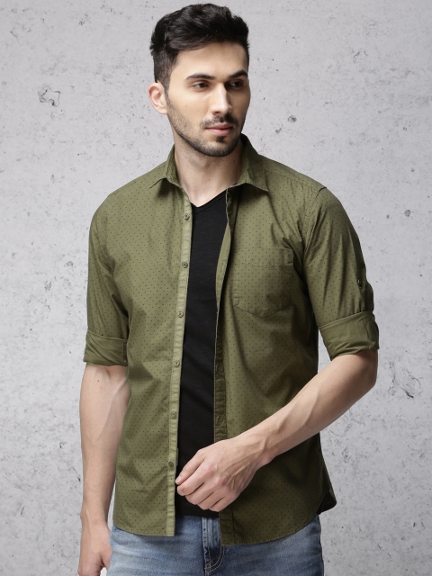 

Ecko Unltd Men Olive Green Slim Fit Printed Casual Shirt