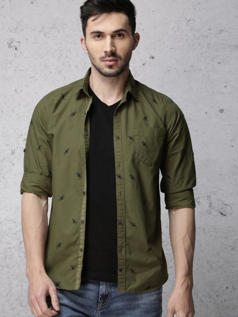 

Ecko Unltd Men Olive Green Slim Fit Printed Casual Shirt