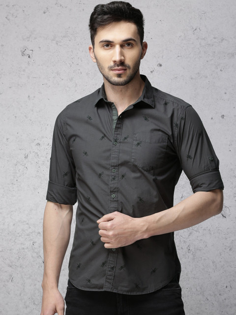 

Ecko Unltd Men Charcoal Grey Slim Fit Printed Casual Shirt
