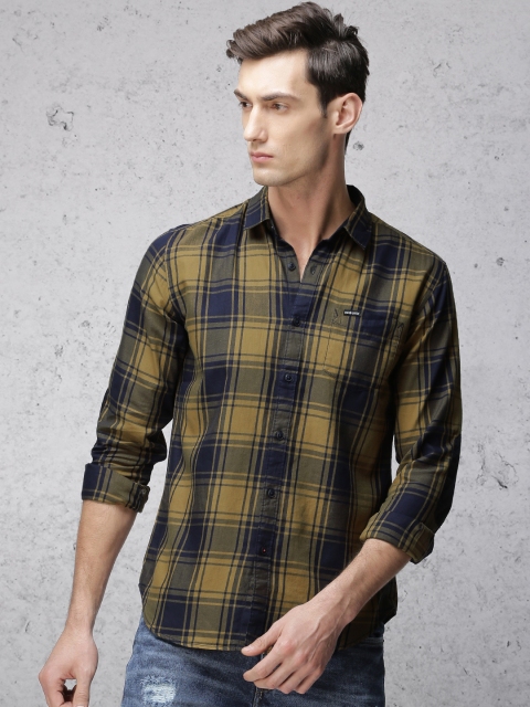 

Ecko Unltd Men Khaki & Navy Blue Slim Fit Checked Casual Shirt