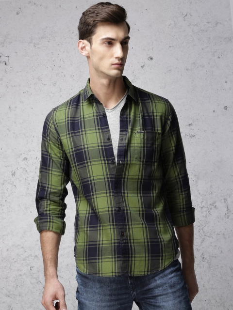 

Ecko Unltd Men Green & Navy Slim Fit Checked Casual Shirt