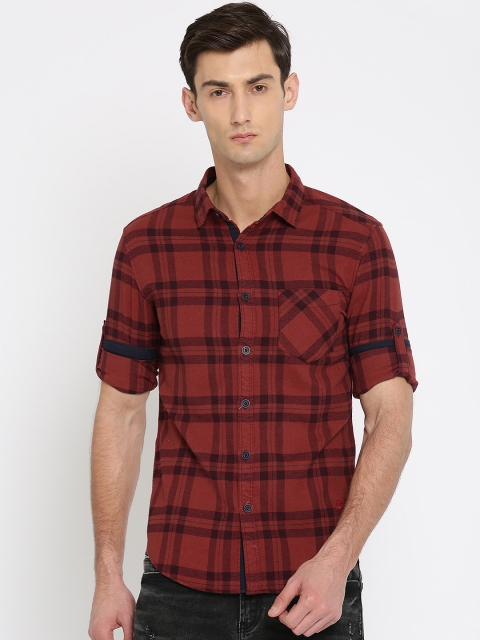 

Ecko Unltd Men Rust Red Slim Fit Checked Casual Shirt