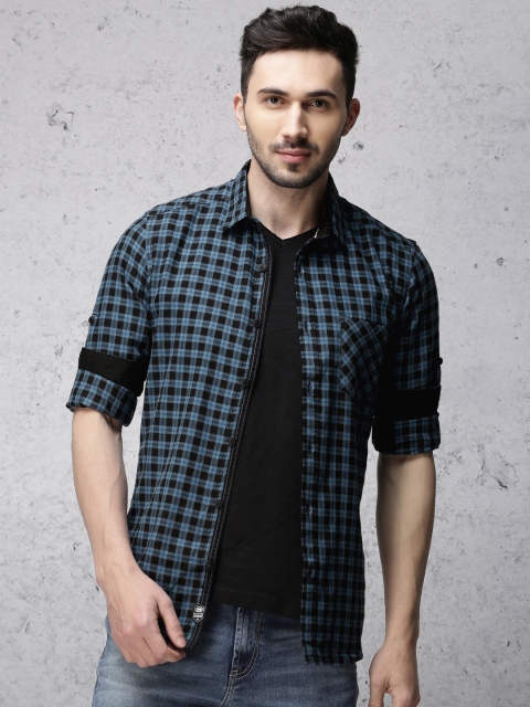 

Ecko Unltd Men Blue & Black Slim Fit Checked Casual Shirt