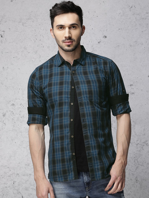 

Ecko Unltd Men Blue & Black Slim Fit Checked Casual Shirt